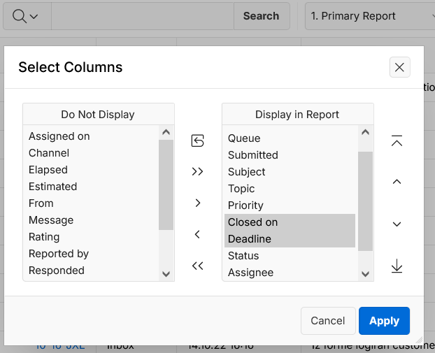 report builder columns order