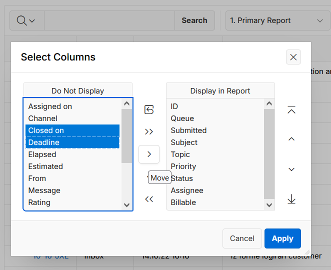 report builder display columns