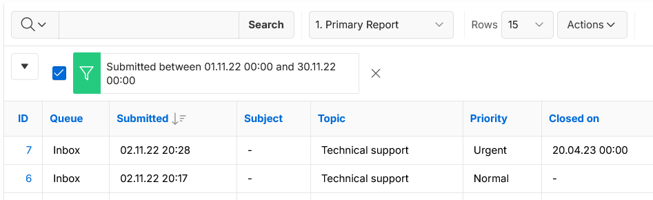 report builder filter applied